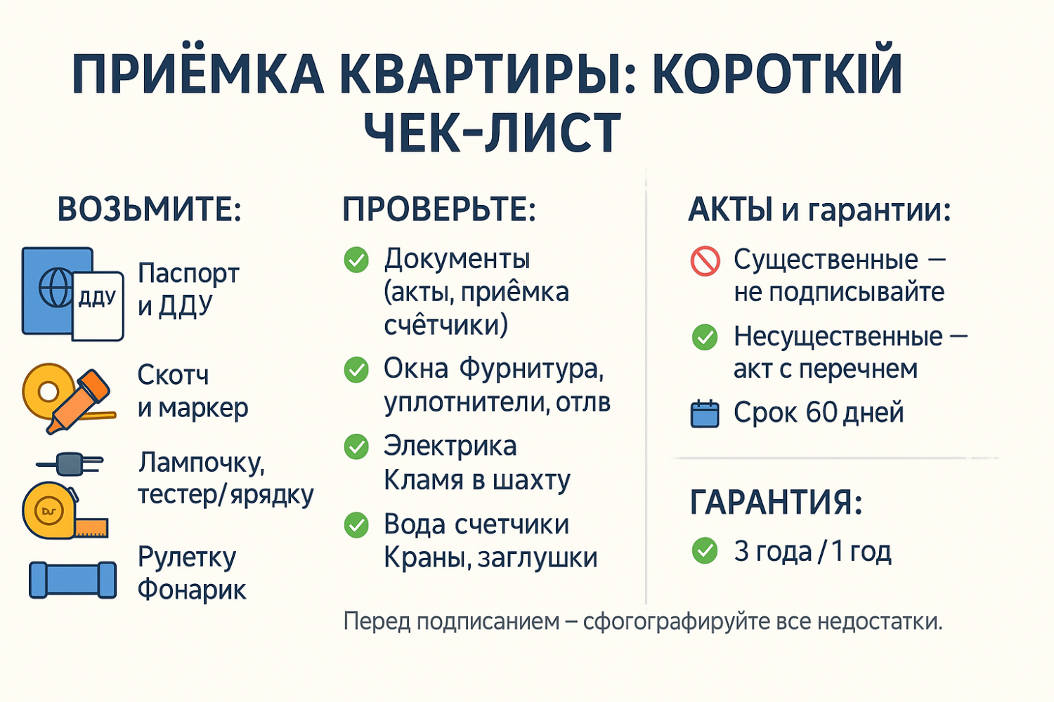 Инструкция: приёмка квартиры в новостройке — чек-лист осмотра, документы и права дольщика Инструкция: приёмка квартиры в новостройке — чек-лист осмотра, документы и права дольщика