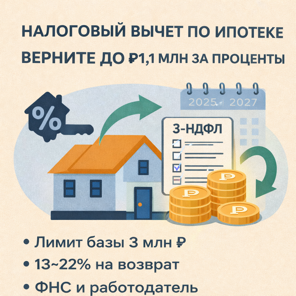 Налоговый вычет по ипотеке: как вернуть до 1,1 млн за проценты — правила 2026 Налоговый вычет по ипотеке: как вернуть до 1,1 млн за проценты — правила 2026