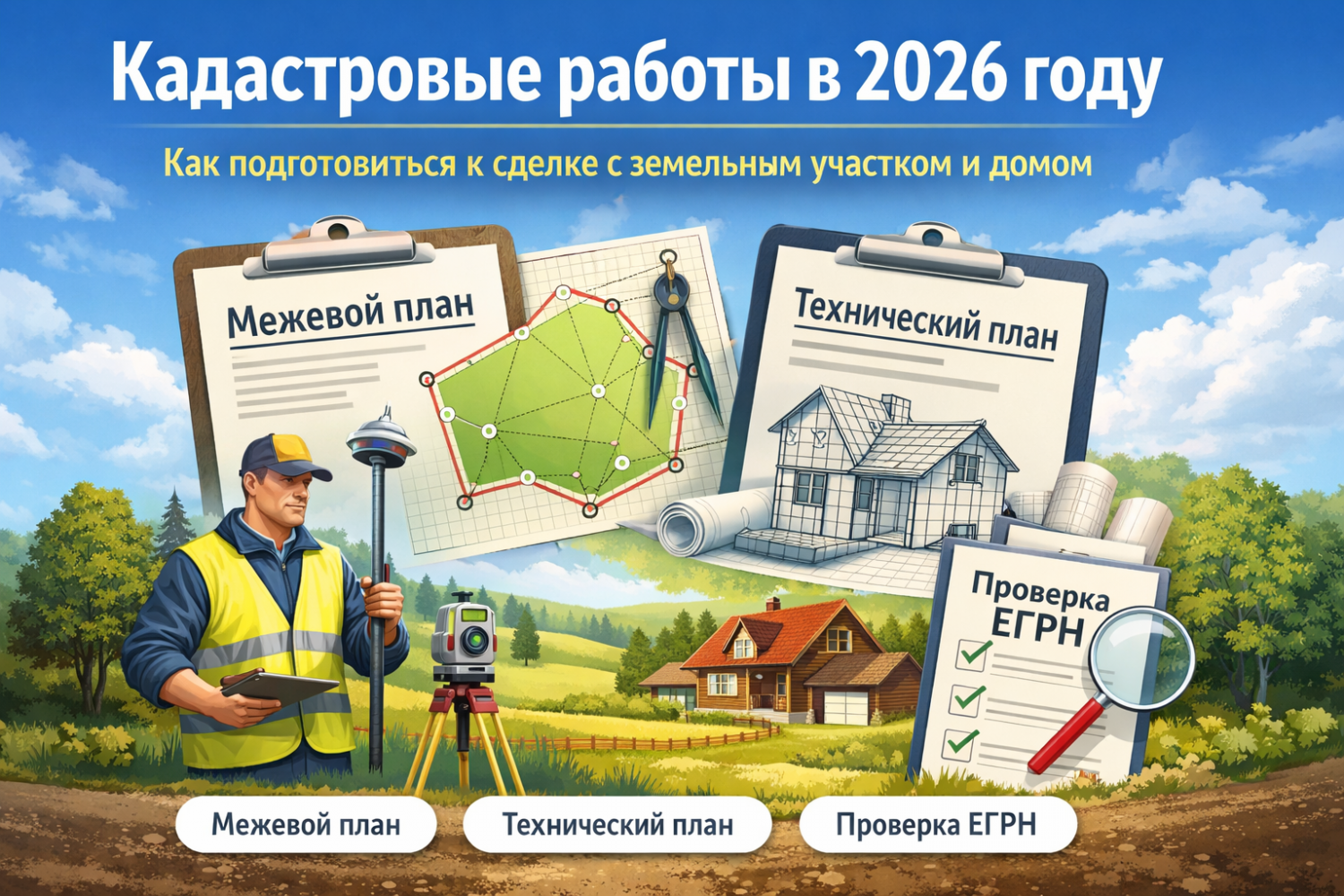 Кадастровые работы в 2026: межевой план, технический план и что проверять перед сделкой Кадастровые работы в 2026: межевой план, технический план и что проверять перед сделкой