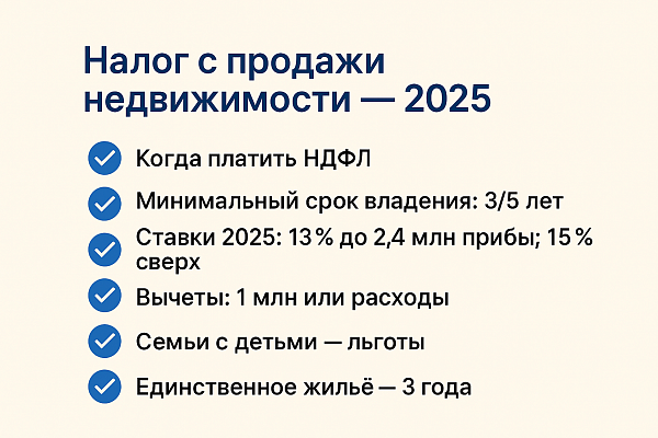 Налог с продажи недвижимости в 2025 году: когда платить и как рассчитать по новым правилам