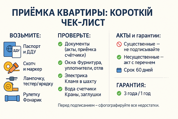 Инструкция: приёмка квартиры в новостройке — чек-лист осмотра, документы и права дольщика